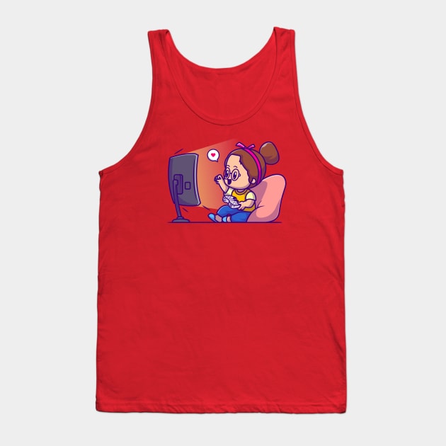 Cute Girl Playing Game Cartoon Tank Top by Catalyst Labs